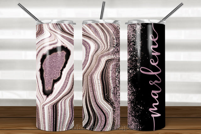 Agate Skinny Tumbler 20oz | Add your Name | Rose Gold | Black BG Sublimation Marlene Campos 