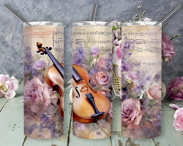 Aged Vintage Paris Roses 20oz Skinny Tumbler Png, Violins And Sheet Music Tumbler, Musical Violin Tumbler, Watercolor Musical Violin Tumbler Sublimation, Music Roses Tumbler Sublimation DesignSVG 