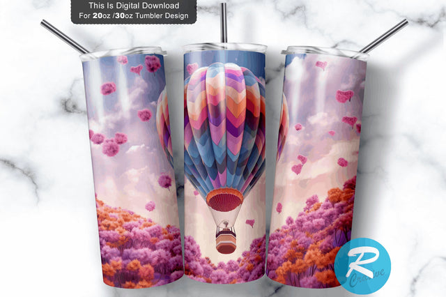 Air Balloon Purple Flower 20 oz / 30 oz Skinny Tumbler Sublimation Regulrcrative 
