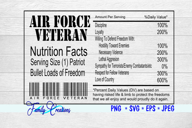 Air Force Veteran Nutrition Label SVG Family Creations 