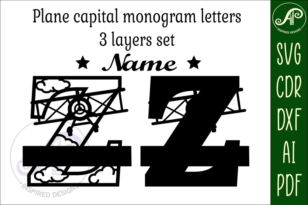 Airplane monogram letter bundle Name signs SVG 3 layer - So Fontsy
