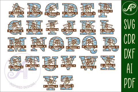 Airplane monogram letter bundle Name signs SVG 3 layer SVG APInspireddesigns 
