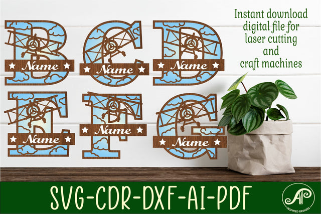Airplane monogram letter bundle Name signs SVG 3 layer SVG APInspireddesigns 
