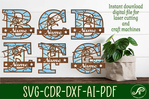 Airplane monogram letter bundle Name signs SVG 3 layer SVG APInspireddesigns 