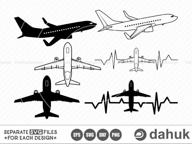 Airplane SVG, Heartbeat EKG Pulse Airplane, Airplane Heartbeat, Cut file, for silhouette, svg, Clipart, cricut design space, vinyl cut files SVG dahukdesign 