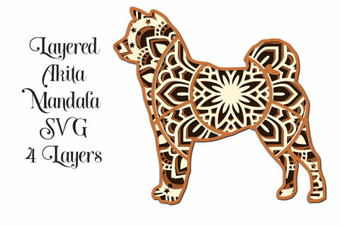 Akita Dog Mandala Layered SVG 4 Layers SVG Digital Honeybee 