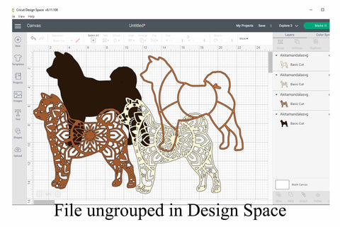 Akita Dog Mandala Layered SVG 4 Layers SVG Digital Honeybee 