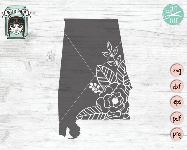 Alabama Floral Silhouette SVG Cut File SVG Wild Pilot 