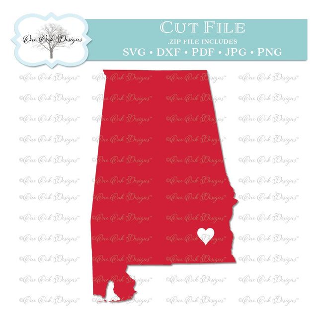 Alabama Home State with Heart SVG One Oak Designs 