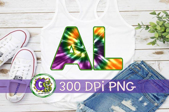 Alabama Mardi Gras Tie Dye PNG Sublimation Greedy Stitches 