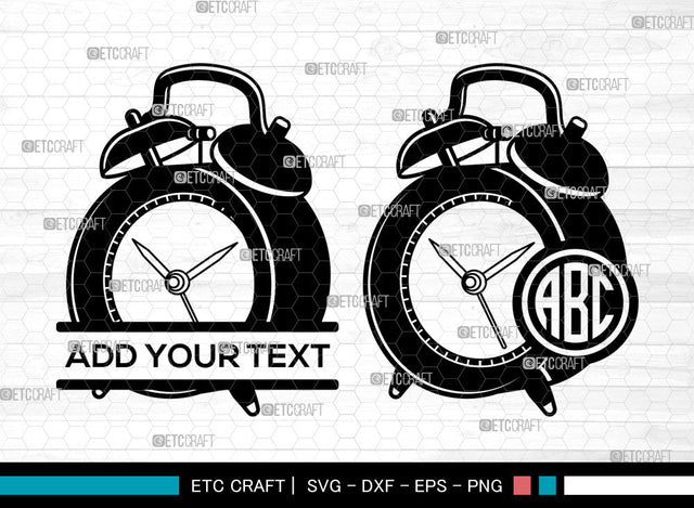 Alarm Clock Monogram SVG, Clock Svg, Morning Clock Svg, Retro Clock Svg, Alarm Svg, Hint Clock Svg; Split Monogram Svg SVG ETC Craft 