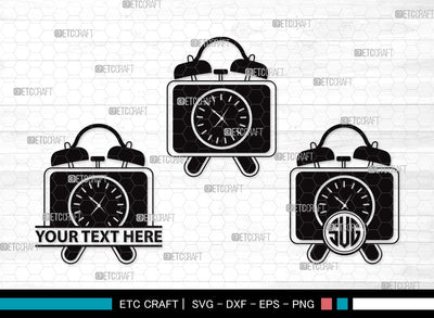 Alarm Clock Monogram SVG Cut File | Alarm Svg | Clock Svg | Time Svg | Morning Clock Svg | Alarm Clock Clipart SVG ETC Craft 