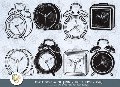 Alarm Clock Silhouette, Clock Svg, Morning Clock Svg, Retro Clock Svg, Alarm Svg, Hint Clock Svg; Alarm Clock Svg Bundle SVG ETC Craft 
