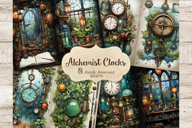 Alchemist Clocks Junk Journal Pages | Apothecary Ephemera SVG GlamArtZhanna 