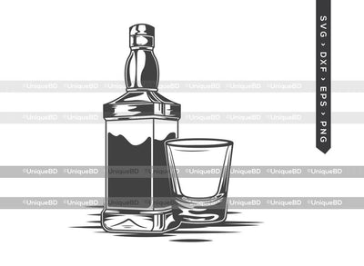 Alcohol Bottle And Glass SVG Cut File | Alcohol Bottle Svg | Scotch Drinking Svg | Whiskey Bottle Svg | Whiskey Glass Svg | Alcohol Bottle And Glass Silhouette | Dxf | Eps | Png | Cut File SVG ETC Craft 