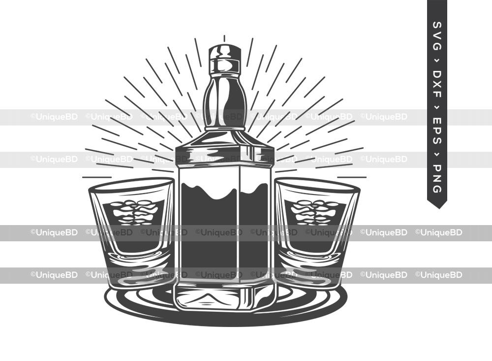 Alcohol Bottle With Glass Svg Cut File Scotch Drinking Svg Whiskey