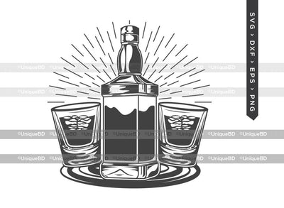 Alcohol Bottle With Glass SVG Cut File | Scotch Drinking Svg | Whiskey Bottle Svg | Liquor Svg | Alcohol Bottle Svg | Alcohol Bottle With Glass Silhouette | Dxf | Eps | Png | Cut File SVG ETC Craft 