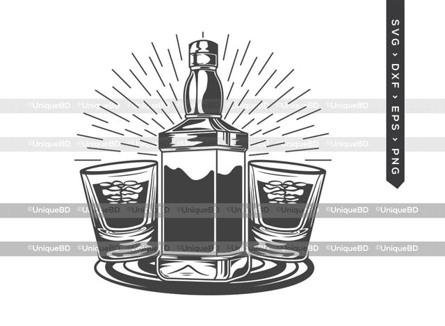 Alcohol Bottle With Glass SVG Cut File | Scotch Drinking Svg | Whiskey Bottle Svg | Liquor Svg | Alcohol Bottle Svg | Alcohol Bottle With Glass Silhouette | Dxf | Eps | Png | Cut File SVG ETC Craft 