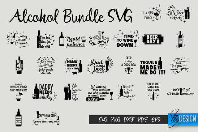Alcohol Bundle SVG. Wine SVG. Beer SVG. Whiskey Quotes SVG 2 SVG Fly Design 