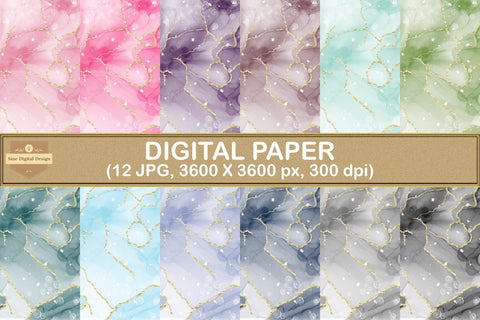 Alcohol Ink and Gold Glitter Texture Digital Papers Backgrounds Digital Pattern SineDigitalDesign 