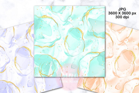 Alcohol Ink and Metallic Gold Digital Paper Backgrounds Set Digital Pattern SineDigitalDesign 