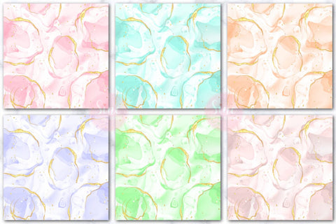 Alcohol Ink and Metallic Gold Digital Paper Backgrounds Set Digital Pattern SineDigitalDesign 