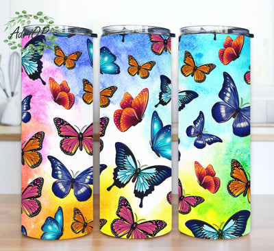 Alcohol Ink Butterflies 20oz Skinny Tumbler Png, Colorful Butterflies Tumbler, Butterfly Wrap, Alcohol Ink Png, Butterfly Tumbler Wrap Sublimation AdriOP 