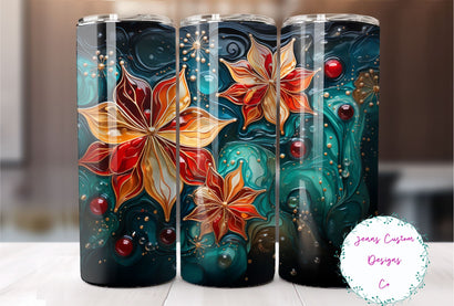 Alcohol Ink Christmas Poinsettias 20 oz Skinny Tumbler Sublimation Design Digital Download PNG Instant DIGITAL ONLY, Straight tumbler wrap. Sublimation Jenn Driscoll 