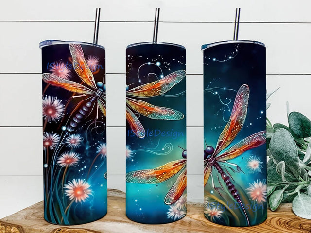 Alcohol Ink Daisies And Dragonflies 20oz Skinny Tumbler Png, Nature Floral Tumbler, Dragonfly Floral Png, Dragonfly Lover Tumbler Wrap, Sublimation Png Sublimation iStyleDesign 