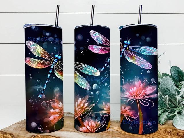 Alcohol Ink Daisies And Dragonflies 20oz Skinny Tumbler Png, Nature Floral Tumbler, Dragonfly Floral Png, Dragonfly Lover Tumbler Wrap, Sublimation Png Sublimation iStyleDesign 