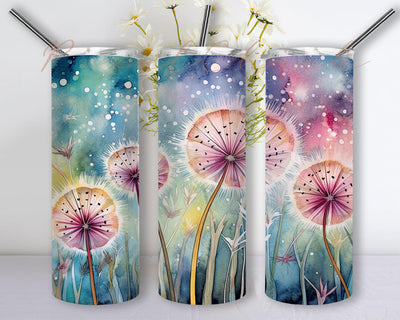 Alcohol Ink Dandelion 20oz Skinny Tumbler Png, Watercolor Floral Tumbler, Dandelion Tumbler, Dandelion Wrap, Inspirational Dandelions Tumbler Wrap Png Sublimation PixelChick 