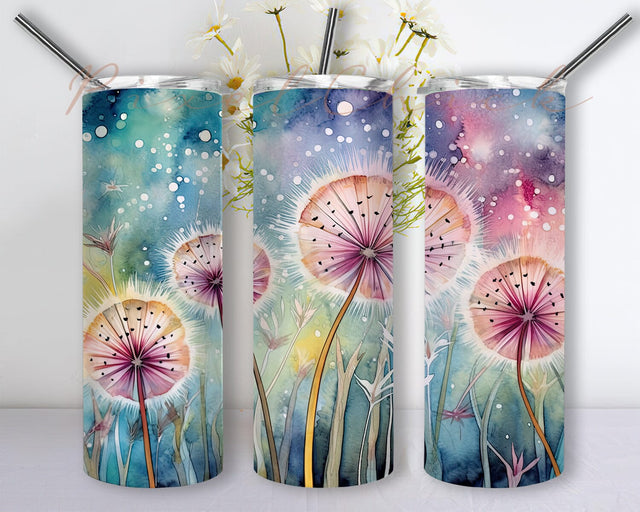 Alcohol Ink Dandelion 20oz Skinny Tumbler Png, Watercolor Floral Tumbler, Dandelion Tumbler, Dandelion Wrap, Inspirational Dandelions Tumbler Wrap Png Sublimation PixelChick 