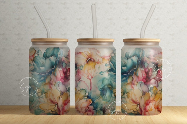 Alcohol Ink Floral Wrap, 16oz Libbey Glass Can Tumbler Design, Watercolor Flower Sublimation Wrap, Flower Glass Can Design, Wild Flower Sublimation Syre Digital Creations 