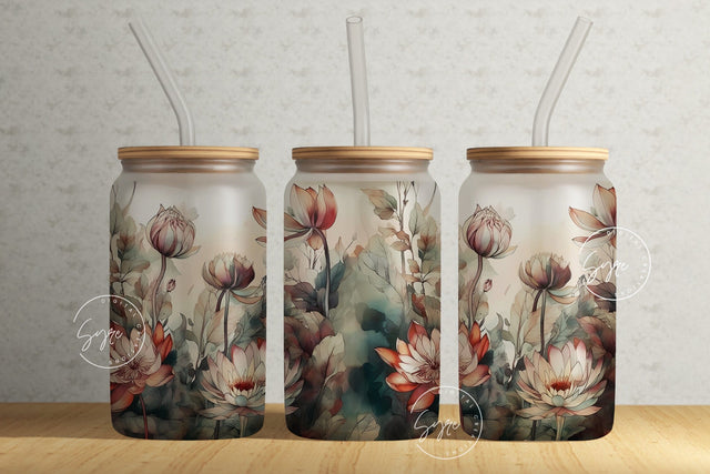 Alcohol Ink Floral Wrap, 16oz Libbey Glass Can Tumbler Sublimation Design, Watercolor Flower Wrap, Flower Glass Can Design, Wild Flower Sublimation Syre Digital Creations 