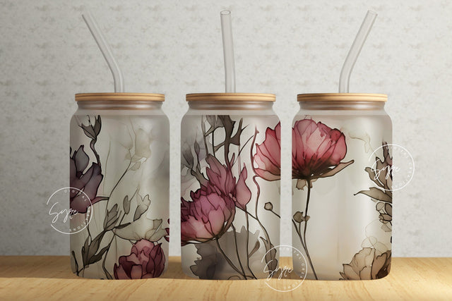 Alcohol Ink Floral Wrap, 16oz Libbey Glass Can Tumbler Sublimation Design, Watercolor Flower Wrap, Flower Glass Can Design, Wild Flower Sublimation Syre Digital Creations 