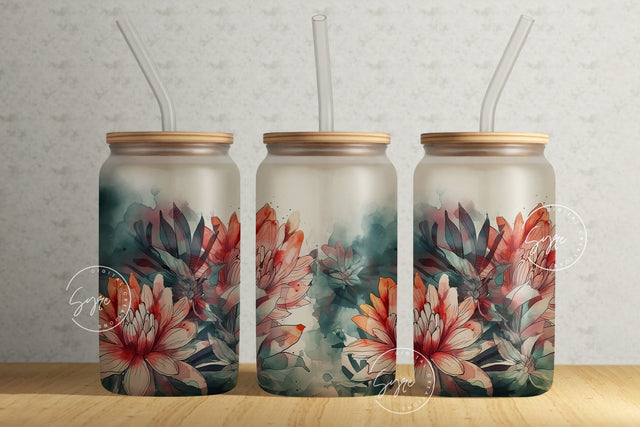 Alcohol Ink Floral Wrap, 16oz Libbey Glass Can Tumbler Sublimation Design, Watercolor Flower Wrap, Flower Glass Can Design, Wild Flower Sublimation Syre Digital Creations 