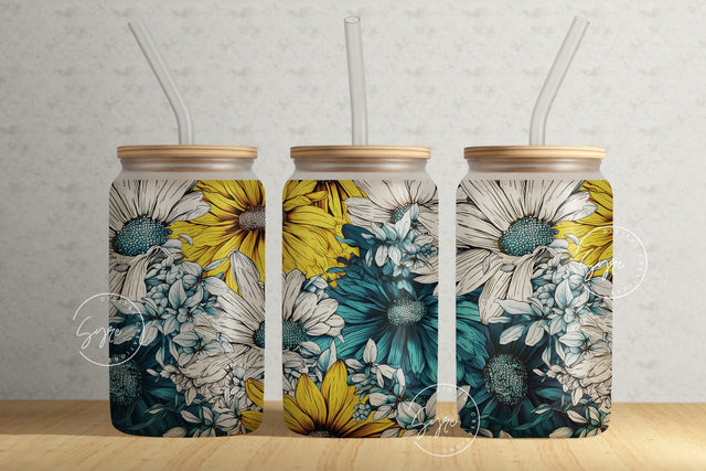 Alcohol Ink Floral Wrap, 16oz Libbey Glass Can Tumbler Sublimation Design, Watercolor Flower Wrap, Flower Glass Can Design, Wild Flower Sublimation Syre Digital Creations 