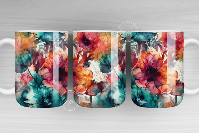 Alcohol Ink Floral Wrap, Floral Mug PNG, Wild Flower Mug Sublimation, Watercolor Flower Mug, 11 & 15 Oz Mug Sublimation Wrap, Digital File Sublimation Syre Digital Creations 