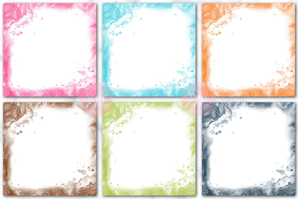 Alcohol Ink Glitter Frames Digital Papers Background - So Fontsy