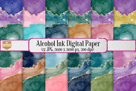 Alcohol Ink Gold Glitter Digital Paper Backgrounds Digital Pattern SineDigitalDesign 