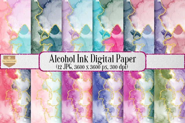 Alcohol Ink Gold Glitter Digital Papers Backgrounds Digital Pattern SineDigitalDesign 