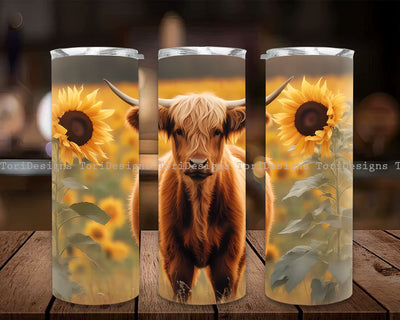 Alcohol Ink Highland Cow 20oz Sublimation Tumbler Designs, Rainbow 9.2 x 8.3” Straight Skinny Tumbler Wrap PNG, Sublimation Design PNG Sublimation ToriDesigns 