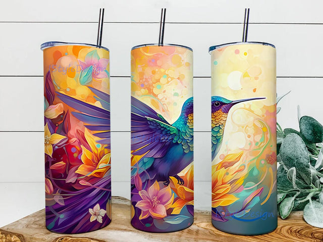 Alcohol Ink Hummingbird 20oz Skinny Tumbler Png, Hummingbird Tumbler Design, Colorful Hummingbird Floral Tumbler, Hummingbird Tumbler Sublimation iStyleDesign 
