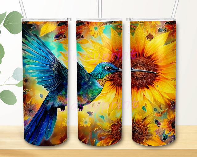 Alcohol Ink Hummingbird 20oz Skinny Tumbler Png, Hummingbird Tumbler Design, Colorful Hummingbird Floral Tumbler, Sunflower Hummingbird Tumbler Sublimation sassyprint 