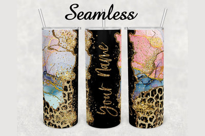 Alcohol Ink Leopard Glitter Agate Tumbler sublimation design 20 oz skinny tumbler wrap Sublimation BambinaCreations 