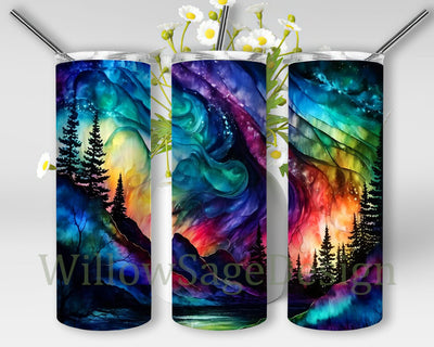 Alcohol Ink Northern Lights 20oz Skinny Tumbler Png, Northern Lights Wrap, Neon Skinny Tumbler Png, Sublimation Design Wrap Sublimation WillowSageDesign 