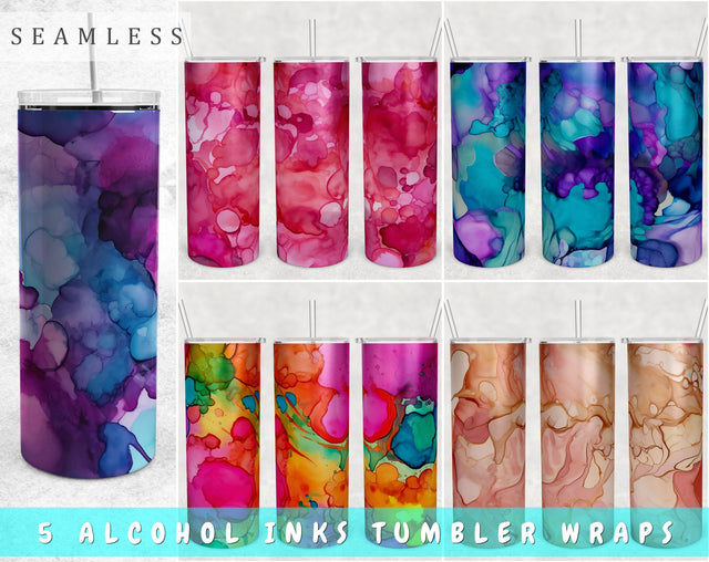 Alcohol Inks Tumbler Wraps Bundle, 20 Oz Skinny Tumbler Alcohol Inks Sublimation Designs, Seamless Alcohol Inks PNG, 5 Designs Sublimation HappyDesignStudio 
