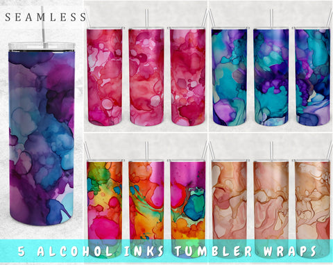 Alcohol Inks Tumbler Wraps Bundle, 20 Oz Skinny Tumbler Alcohol Inks Sublimation Designs, Seamless Alcohol Inks PNG, 5 Designs Sublimation HappyDesignStudio 