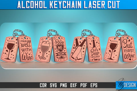 Alcohol Keychain Laser Cut SVG | Alcohol Laser Cut SVG Design | CNC Files SVG Fly Design 