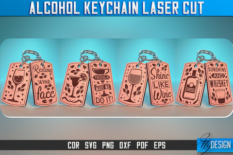 Alcohol Keychain Laser Cut SVG | Alcohol Laser Cut SVG Design | CNC Files SVG Fly Design 